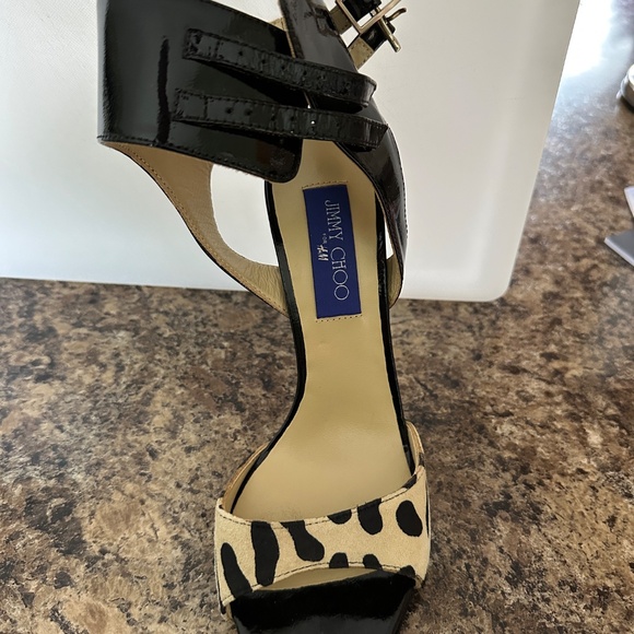 RARE Jimmy Choo x H&M sandals heels Size 38 - Black ankle cuff, dalmatian print - Picture 6 of 10